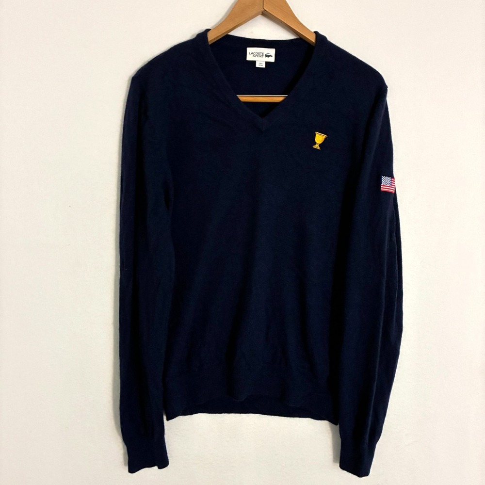 Lacoste Sport Presidents Cup Cashmere Sweater Mens M Navy Golf Preppy Pullover